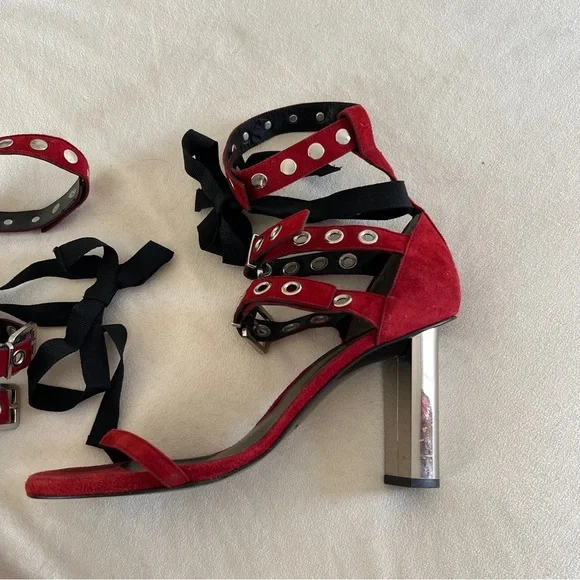 Self-Portrait x Robert Clergerie Leyla Suede Sandals in Red Size 41